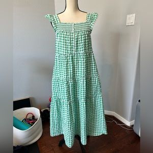 Green checked smocked dress